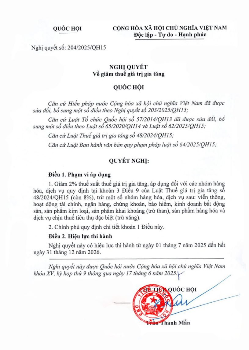 Chi tiết Nghị quyết số 204/2025/QH15