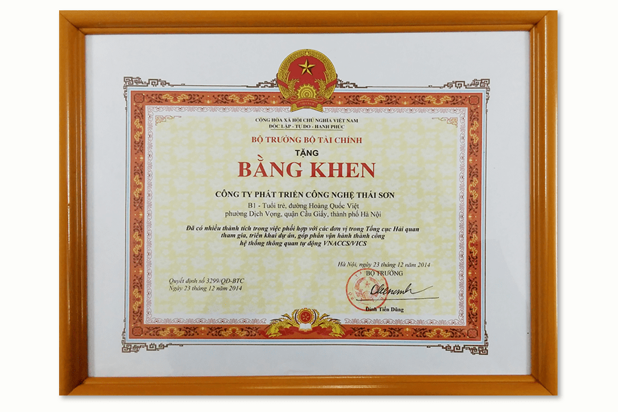 Bằng khen Công ty PTCN Thái Sơn