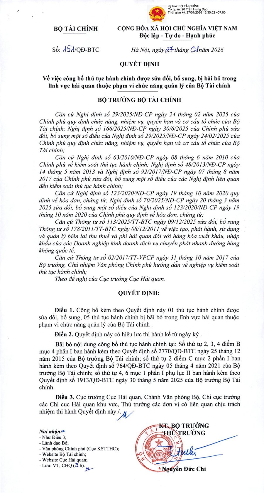 Quyết định số 151/QĐ-BTC do Bộ Tài chính ban hành