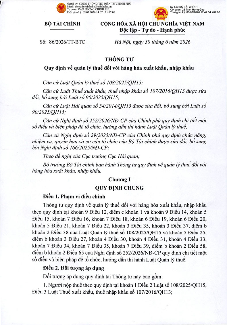 TRang 1 Thông tư 86/2026/TT-BTC