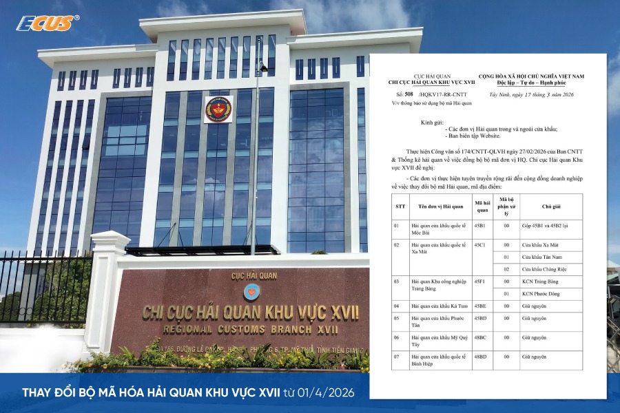 Bộ mã Hải quan khu vực XVII theo Công văn 508/HQKV17-RR-CNTT.