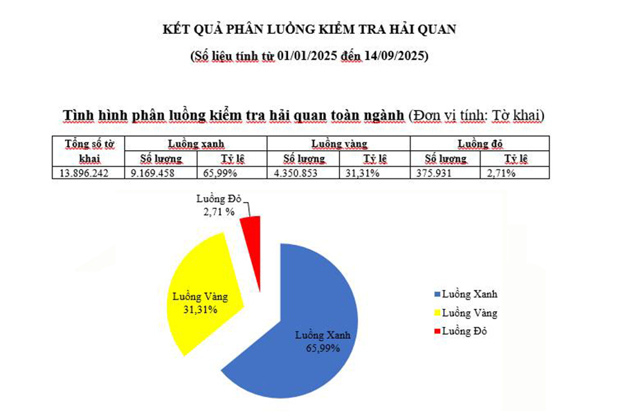 Ví dụ: Kết quả phân luồng kiểm tra hải quan