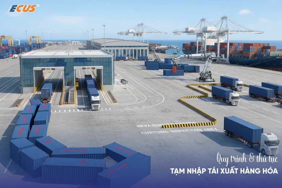 Xe tải vận chuyển hàng tạm nhập tái xuất tại cảng biển