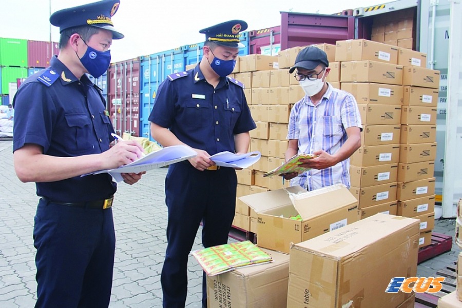 Cán bộ Hải quan kiểm tra hàng hóa nhập khẩu.