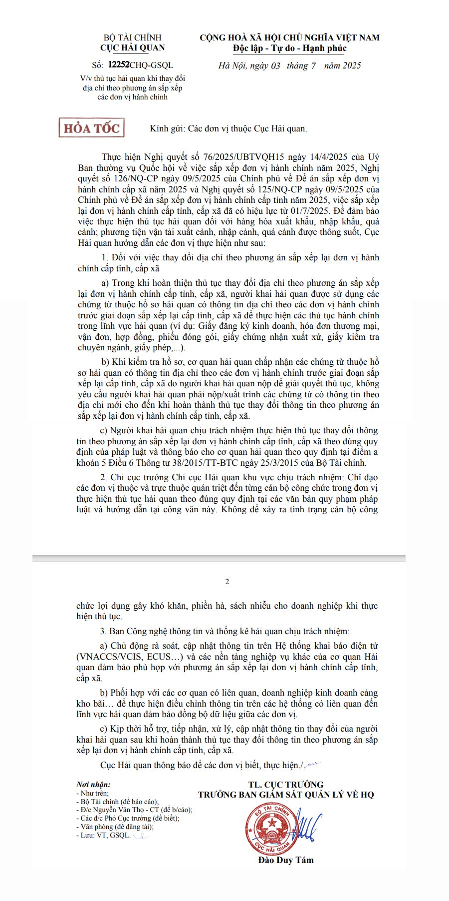 Công văn số 12252/CHQ-QSQL